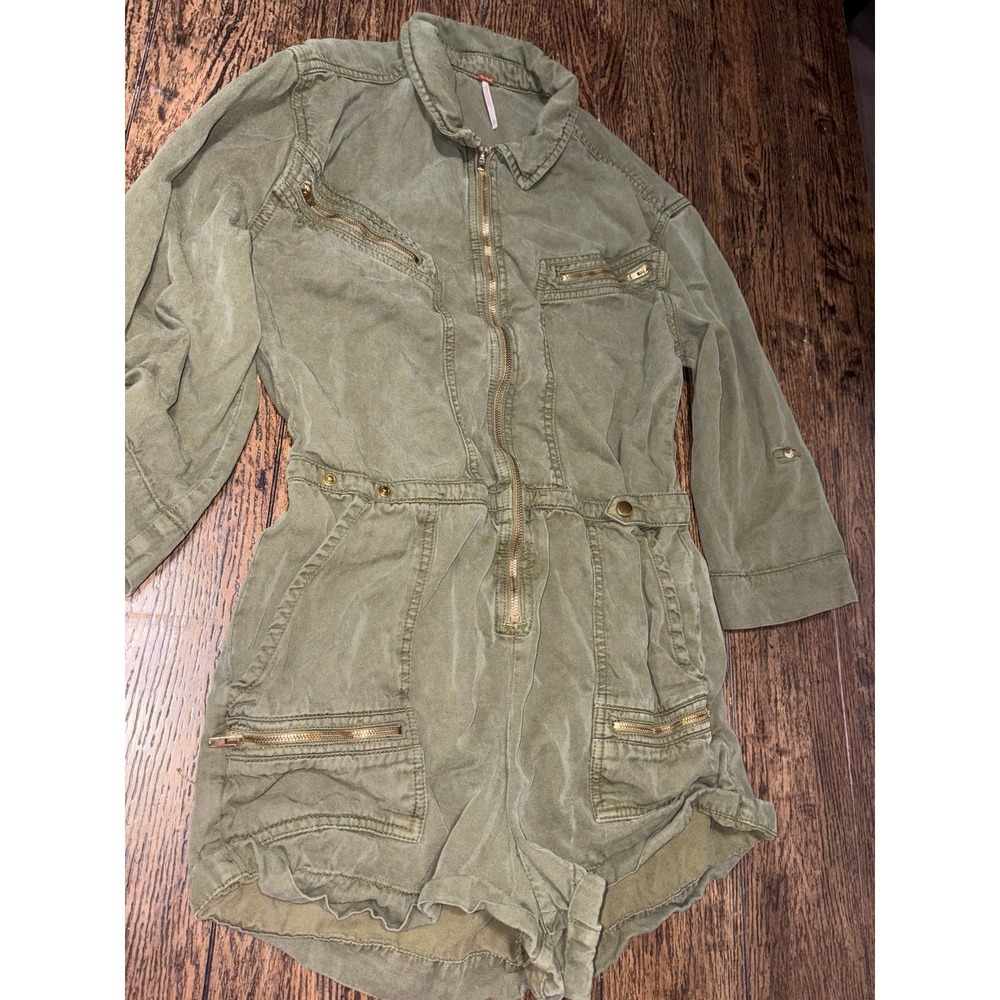 Free People Isla Flight Romper army green zippered jacket style shorts suit - Picture 2 of 4